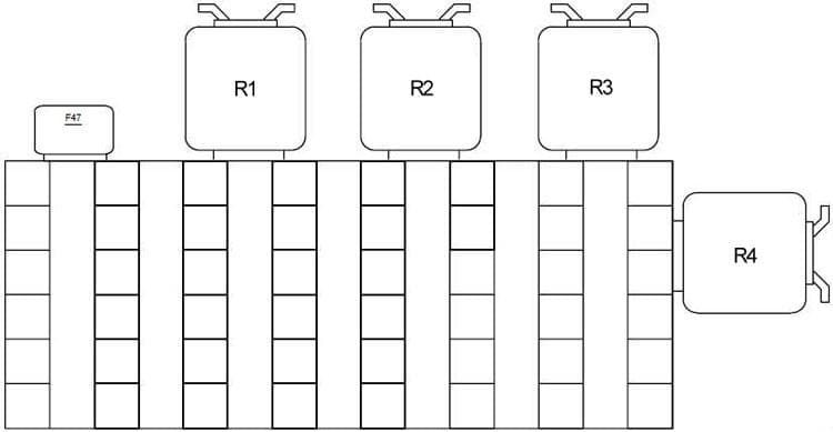 BMW Z3 - fuse box diagram - connector strip under LH side of dash