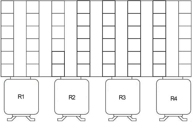 BMW Z3 - fuse box diagram - connector strip under RH side of dash