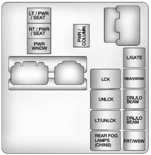 Buick Enclave (2014) - fuse box - instrument panel (relay side)