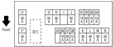 Infiniti FX35 - fuse box diagram - engine compartment (E12)