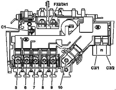 Mercedes Benz C-Class w205 - fuse box diagram - engine compartment - prefuse (variant 2)