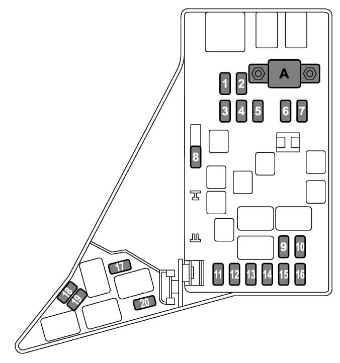 Subaru WRX - fuse box diagram - engine compartment (expect STI)