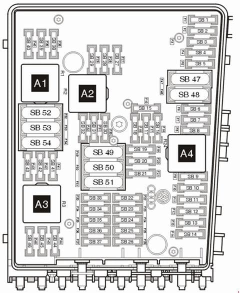 Volkswagen Jetta - fuse box diagram - engine compartment (high)